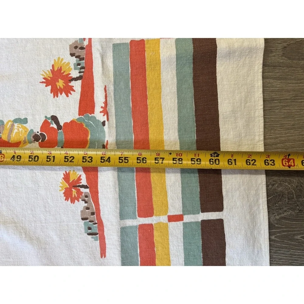 Vintage Startex Tablecloth 49x63 Vibrant Mexican Folk Art Southwestern MCM 1950s